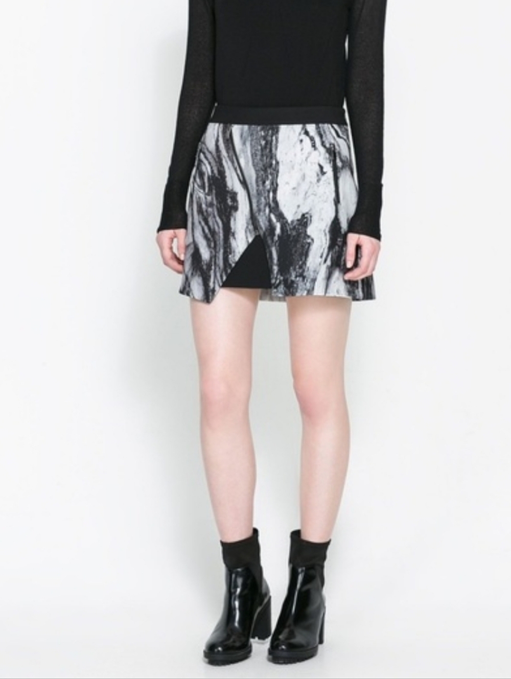 Zara Black And White Marble Mini Skirt